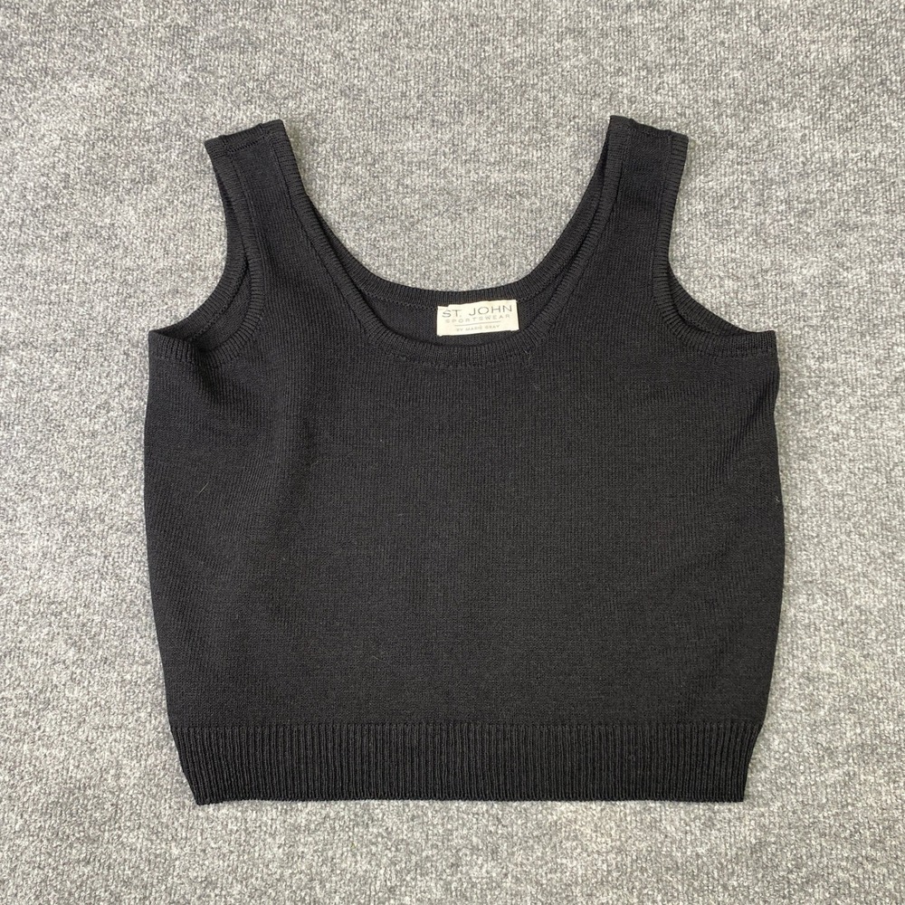 St. John Sportswear Marie Gray Black Knit Scoop Neck Tank Top Sleeveless Shell